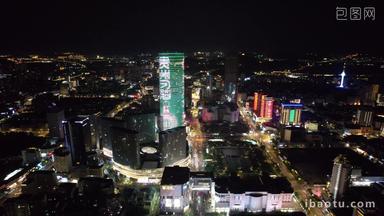 江苏徐州城市夜景灯光彭城广场苏宁广场航拍